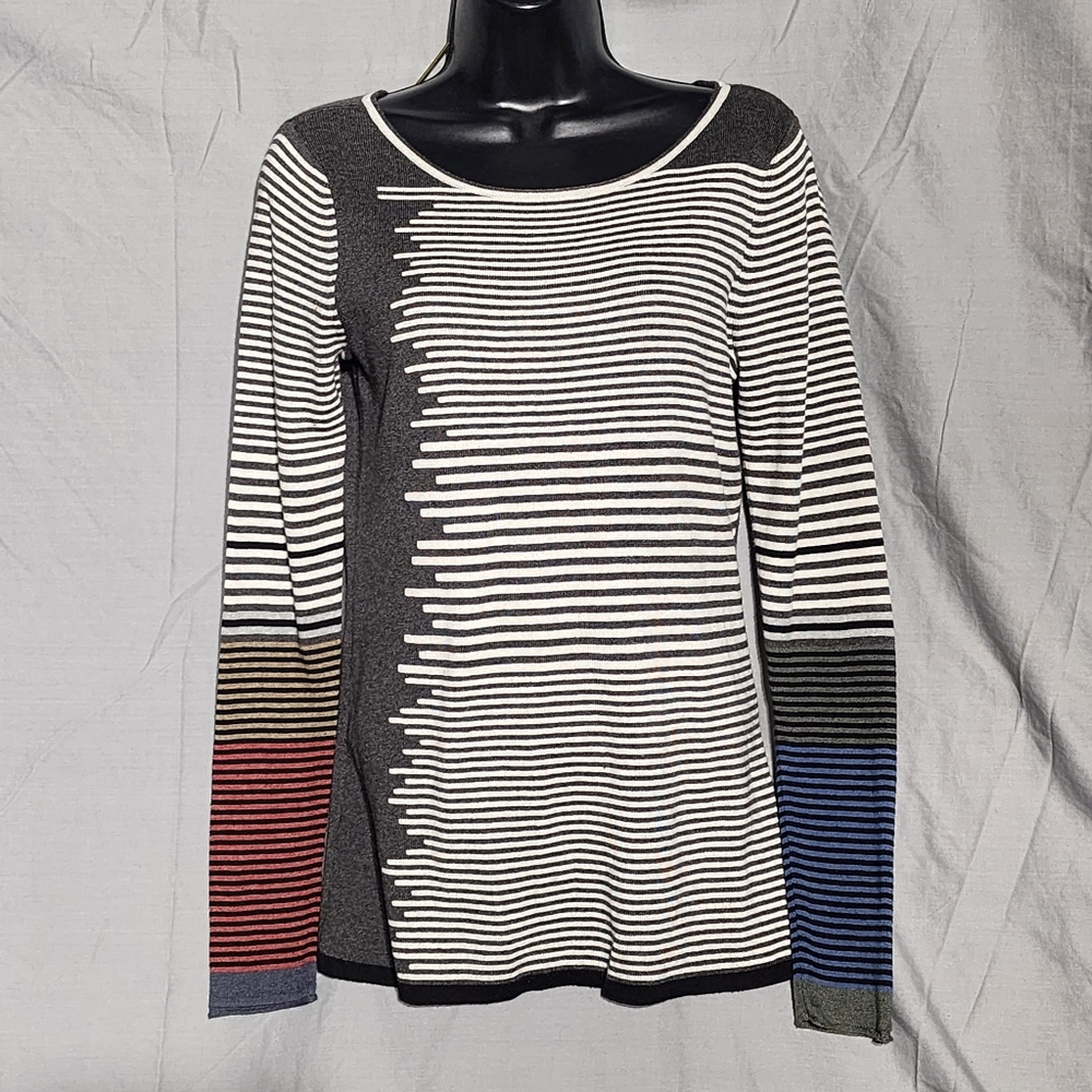 KTS Cotton Blend Long Sleeve Round Neck Striped Knit Sweater, Large